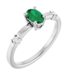 72410 Ring Set 14K White Lab-Grown Emerald Oval 6 X 4 Mm Natural Diamond Polished Lab-Grown Emerald And .05 Ctw Natural Diamond Ring
