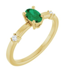 72410 Ring Set 14K Yellow Lab-Grown Emerald Oval 6 X 4 Mm Natural Diamond Polished Lab-Grown Emerald And .05 Ctw Natural Diamond Ring
