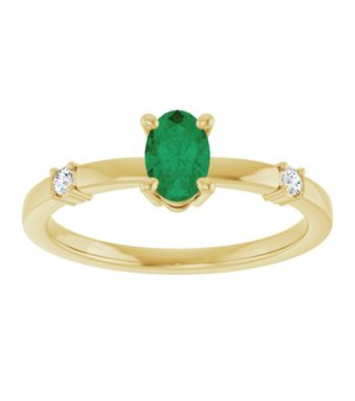 72410 Ring Set 14K Yellow Lab-Grown Emerald Oval 6 X 4 Mm Natural Diamond Polished Lab-Grown Emerald And .05 Ctw Natural Diamond Ring
