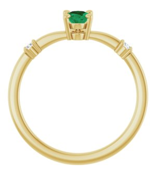 72410 Ring Set 14K Yellow Lab-Grown Emerald Oval 6 X 4 Mm Natural Diamond Polished Lab-Grown Emerald And .05 Ctw Natural Diamond Ring