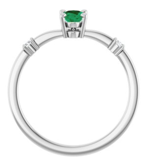 72410 Ring Set Sterling Silver Lab-Grown Emerald Oval 6 X 4 Mm Natural Diamond Polished Lab-Grown Emerald And .05 Ctw Natural Diamond Ring