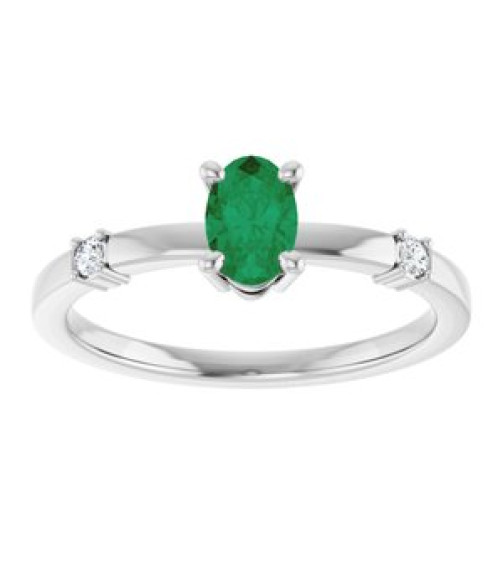 72410 Ring Set Sterling Silver Lab-Grown Emerald Oval 6 X 4 Mm Natural Diamond Polished Lab-Grown Emerald And .05 Ctw Natural Diamond Ring