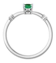 72410 Ring Set Platinum Lab-Grown Emerald Oval 6 X 4 Mm Natural Diamond Polished Lab-Grown Emerald And .05 Ctw Natural Diamond Ring