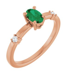 72410 Ring Set 14K Rose Lab-Grown Emerald Oval 6 X 4 Mm Natural Diamond Polished Lab-Grown Emerald And .05 Ctw Natural Diamond Ring