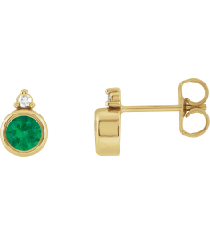 88546 Earring Set Natural Emerald Round 4 Mm 14K Yellow Natural Diamond Pair Friction Backs Included Polished Natural Emerald And .03 Ctw Natural Diamond Earrings