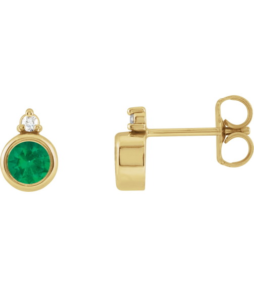 88546 Earring Set Natural Emerald Round 4 Mm 14K Yellow Natural Diamond Pair Friction Backs Included Polished Natural Emerald And .03 Ctw Natural Diamond Earrings