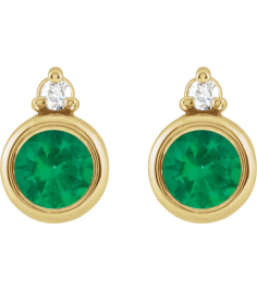 88546 Earring Set Natural Emerald Round 4 Mm 14K Yellow Natural Diamond Pair Friction Backs Included Polished Natural Emerald And .03 Ctw Natural Diamond Earrings