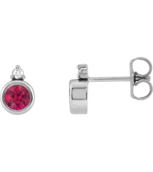 88546 Earring Set Natural Ruby Round 4 Mm Platinum Natural Diamond Pair Friction Backs Included Polished Natural Ruby And .03 Ctw Natural Diamond Earrings