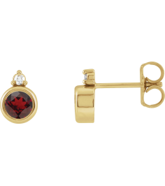 88546 Earring Set Natural Mozambique Garnet Round 4 Mm 14K Yellow Natural Diamond Pair Friction Backs Included Polished Natural Mozambique Garnet And .03 Ctw Natural Diamond Earrings