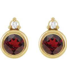88546 Earring Set Natural Mozambique Garnet Round 4 Mm 14K Yellow Natural Diamond Pair Friction Backs Included Polished Natural Mozambique Garnet And .03 Ctw Natural Diamond Earrings