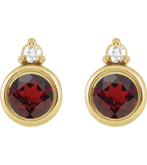 88546 Earring Set Natural Mozambique Garnet Round 4 Mm 14K Yellow Natural Diamond Pair Friction Backs Included Polished Natural Mozambique Garnet And .03 Ctw Natural Diamond Earrings