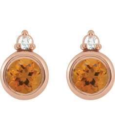 88546 Earring Set Natural Citrine Round 4 Mm 14K Rose Natural Diamond Pair Friction Backs Included Polished Natural Citrine And .03 Ctw Natural Diamond Earrings
