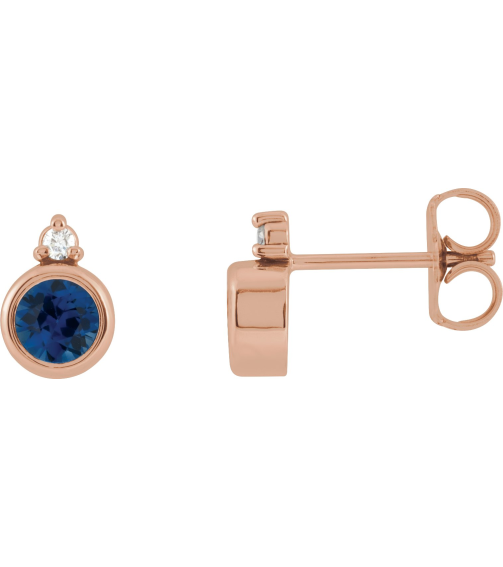 88546 Earring Set Natural Blue Sapphire Round 4 Mm 14K Rose Natural Diamond Pair Friction Backs Included Polished Natural Blue Sapphire And .03 Ctw Natural Diamond Earrings