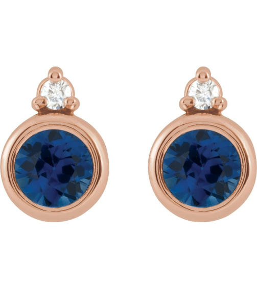 88546 Earring Set Natural Blue Sapphire Round 4 Mm 14K Rose Natural Diamond Pair Friction Backs Included Polished Natural Blue Sapphire And .03 Ctw Natural Diamond Earrings