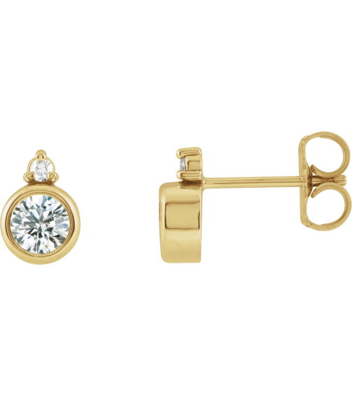 88546 Earring Set Natural White Sapphire Round 4 Mm 14K Yellow Natural Diamond Pair Friction Backs Included Polished Natural White Sapphire And .03 Ctw Natural Diamond Earrings