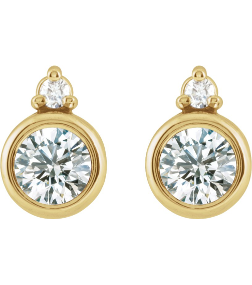 88546 Earring Set Natural White Sapphire Round 4 Mm 14K Yellow Natural Diamond Pair Friction Backs Included Polished Natural White Sapphire And .03 Ctw Natural Diamond Earrings