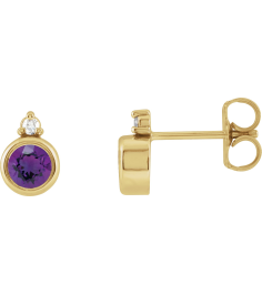 88546 Earring Set Natural Amethyst Round 4 Mm 14K Yellow Natural Diamond Pair Friction Backs Included Polished Natural Amethyst And .03 Ctw Natural Diamond Earrings