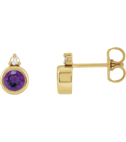88546 Earring Set Natural Amethyst Round 4 Mm 14K Yellow Natural Diamond Pair Friction Backs Included Polished Natural Amethyst And .03 Ctw Natural Diamond Earrings