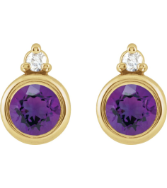 88546 Earring Set Natural Amethyst Round 4 Mm 14K Yellow Natural Diamond Pair Friction Backs Included Polished Natural Amethyst And .03 Ctw Natural Diamond Earrings