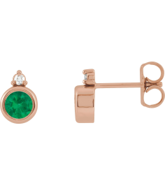 88546 Earring Set Natural Emerald Round 4 Mm 14K Rose Natural Diamond Pair Friction Backs Included Polished Natural Emerald And .03 Ctw Natural Diamond Earrings