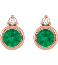 88546 Earring Set Natural Emerald Round 4 Mm 14K Rose Natural Diamond Pair Friction Backs Included Polished Natural Emerald And .03 Ctw Natural Diamond Earrings