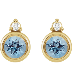 88546 Earring Set Natural Aquamarine Round 4 Mm 14K Yellow Natural Diamond Pair Friction Backs Included Polished Natural Aquamarine And .03 Ctw Natural Diamond Earrings
