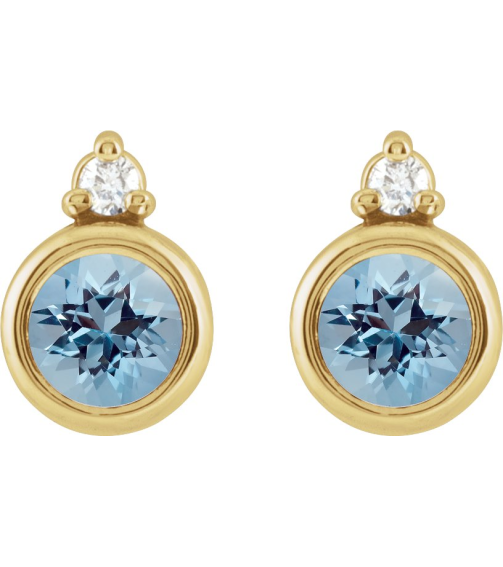 88546 Earring Set Natural Aquamarine Round 4 Mm 14K Yellow Natural Diamond Pair Friction Backs Included Polished Natural Aquamarine And .03 Ctw Natural Diamond Earrings