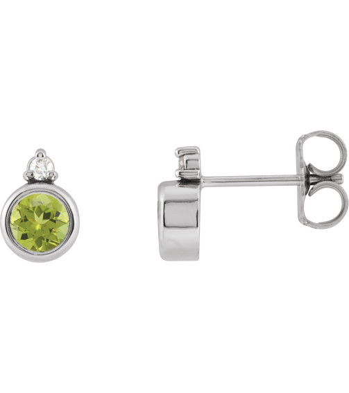 88546 Earring Set Natural Peridot Round 4 Mm Sterling Silver Natural Diamond Pair Friction Backs Included Polished Natural Peridot And .03 Ctw Natural Diamond Earrings