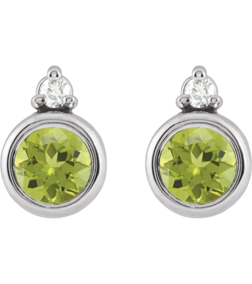88546 Earring Set Natural Peridot Round 4 Mm Sterling Silver Natural Diamond Pair Friction Backs Included Polished Natural Peridot And .03 Ctw Natural Diamond Earrings