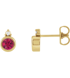 88546 Earring Set Natural Ruby Round 4 Mm 14K Yellow Natural Diamond Pair Friction Backs Included Polished Natural Ruby And .03 Ctw Natural Diamond Earrings