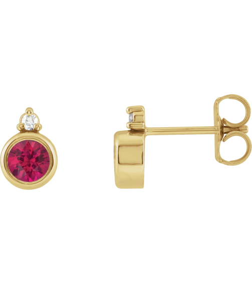 88546 Earring Set Natural Ruby Round 4 Mm 14K Yellow Natural Diamond Pair Friction Backs Included Polished Natural Ruby And .03 Ctw Natural Diamond Earrings