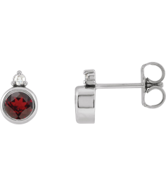88546 Earring Set Natural Mozambique Garnet Round 4 Mm 14K White Natural Diamond Pair Friction Backs Included Polished Natural Mozambique Garnet And .03 Ctw Natural Diamond Earrings