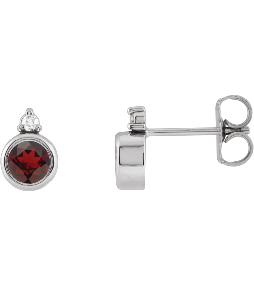 88546 Earring Set Natural Mozambique Garnet Round 4 Mm 14K White Natural Diamond Pair Friction Backs Included Polished Natural Mozambique Garnet And .03 Ctw Natural Diamond Earrings