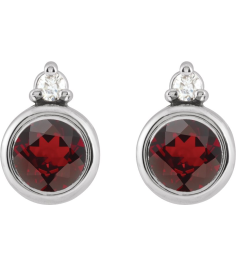 88546 Earring Set Natural Mozambique Garnet Round 4 Mm 14K White Natural Diamond Pair Friction Backs Included Polished Natural Mozambique Garnet And .03 Ctw Natural Diamond Earrings