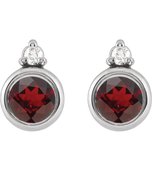 88546 Earring Set Natural Mozambique Garnet Round 4 Mm 14K White Natural Diamond Pair Friction Backs Included Polished Natural Mozambique Garnet And .03 Ctw Natural Diamond Earrings
