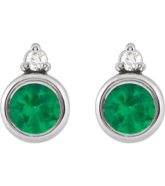 88546 Earring Set Lab-Grown Emerald Round 4 Mm Platinum Natural Diamond Pair Friction Backs Included Polished Lab-Grown Emerald And .03 Ctw Natural Diamond Earrings