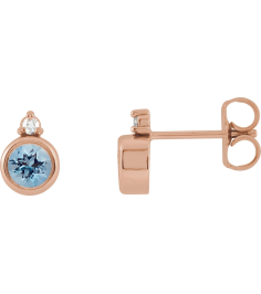 88546 Earring Set Natural Aquamarine Round 4 Mm 14K Rose Natural Diamond Pair Friction Backs Included Polished Natural Aquamarine And .03 Ctw Natural Diamond Earrings