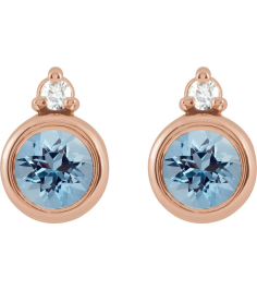 88546 Earring Set Natural Aquamarine Round 4 Mm 14K Rose Natural Diamond Pair Friction Backs Included Polished Natural Aquamarine And .03 Ctw Natural Diamond Earrings