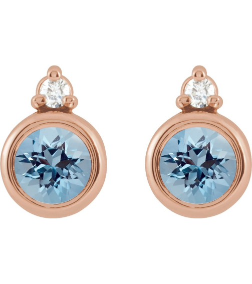 88546 Earring Set Natural Aquamarine Round 4 Mm 14K Rose Natural Diamond Pair Friction Backs Included Polished Natural Aquamarine And .03 Ctw Natural Diamond Earrings