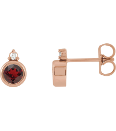 88546 Earring Set Natural Mozambique Garnet Round 4 Mm 14K Rose Natural Diamond Pair Friction Backs Included Polished Natural Mozambique Garnet And .03 Ctw Natural Diamond Earrings