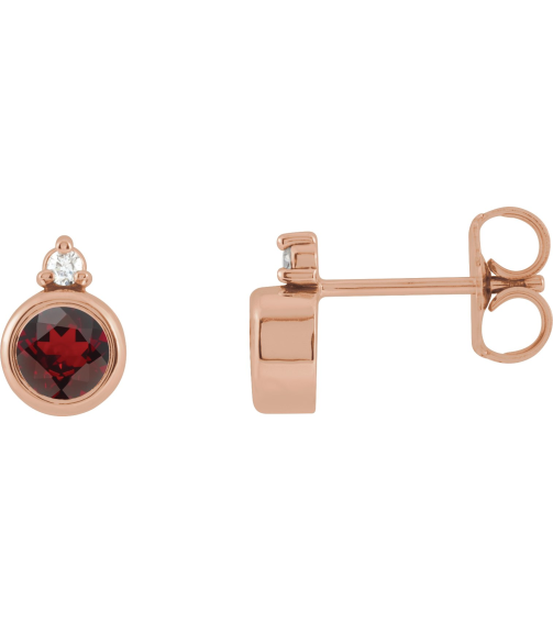 88546 Earring Set Natural Mozambique Garnet Round 4 Mm 14K Rose Natural Diamond Pair Friction Backs Included Polished Natural Mozambique Garnet And .03 Ctw Natural Diamond Earrings