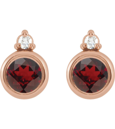 88546 Earring Set Natural Mozambique Garnet Round 4 Mm 14K Rose Natural Diamond Pair Friction Backs Included Polished Natural Mozambique Garnet And .03 Ctw Natural Diamond Earrings