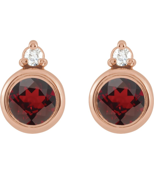 88546 Earring Set Natural Mozambique Garnet Round 4 Mm 14K Rose Natural Diamond Pair Friction Backs Included Polished Natural Mozambique Garnet And .03 Ctw Natural Diamond Earrings