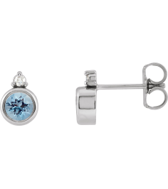 88546 Earring Set Natural Aquamarine Round 4 Mm Platinum Natural Diamond Pair Friction Backs Included Polished Natural Aquamarine And .03 Ctw Natural Diamond Earrings