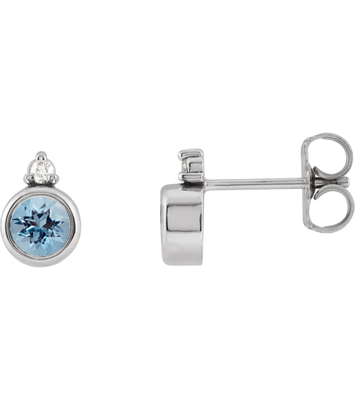 88546 Earring Set Natural Aquamarine Round 4 Mm Platinum Natural Diamond Pair Friction Backs Included Polished Natural Aquamarine And .03 Ctw Natural Diamond Earrings