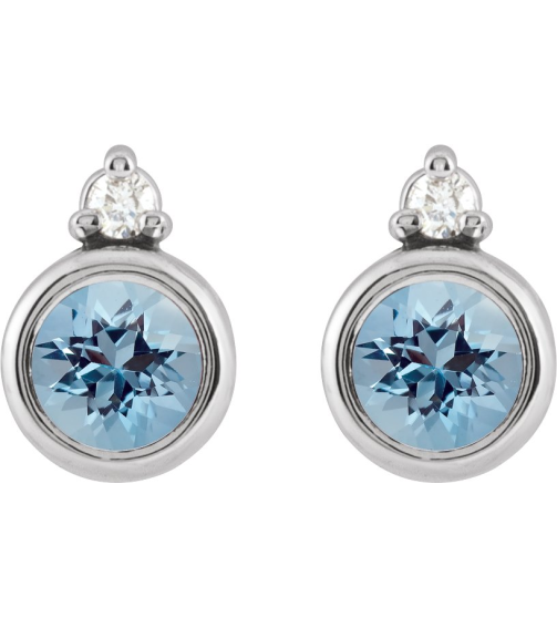 88546 Earring Set Natural Aquamarine Round 4 Mm Platinum Natural Diamond Pair Friction Backs Included Polished Natural Aquamarine And .03 Ctw Natural Diamond Earrings