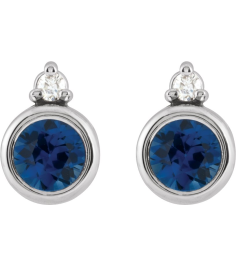 88546 Earring Set Natural Blue Sapphire Round 4 Mm 14K White Natural Diamond Pair Friction Backs Included Polished Natural Blue Sapphire And .03 Ctw Natural Diamond Earrings