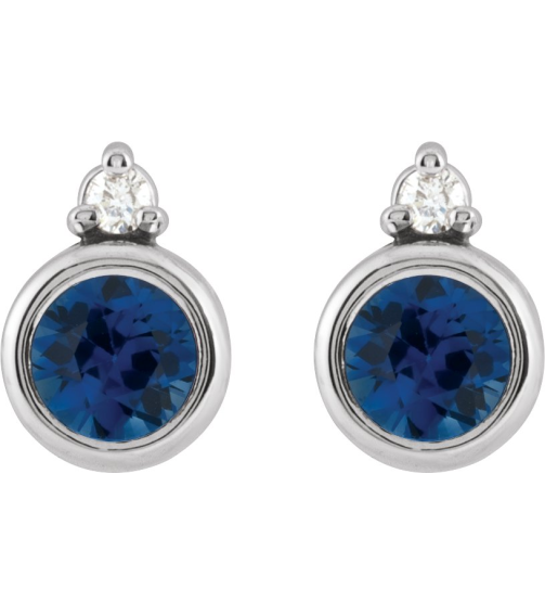 88546 Earring Set Natural Blue Sapphire Round 4 Mm 14K White Natural Diamond Pair Friction Backs Included Polished Natural Blue Sapphire And .03 Ctw Natural Diamond Earrings