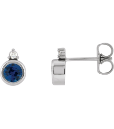 88546 Earring Set Lab-Grown Blue Sapphire Round 4 Mm Platinum Natural Diamond Pair Friction Backs Included Polished Lab-Grown Blue Sapphire And .03 Ctw Natural Diamond Earrings
