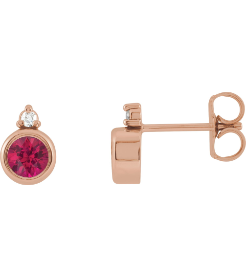 88546 Earring Set Natural Ruby Round 4 Mm 14K Rose Natural Diamond Pair Friction Backs Included Polished Natural Ruby And .03 Ctw Natural Diamond Earrings
